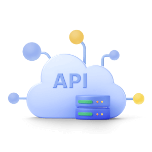 Schematic diagram of the Seamless Integration, with multiple interfaces extending from the server and the word 'API'