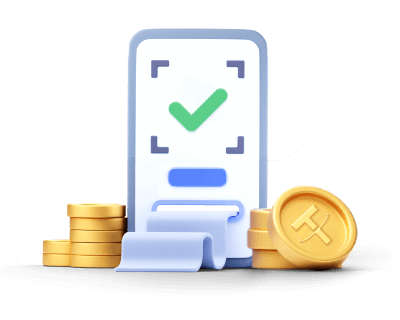 Schematic diagram of the Start Accept Payments, with some stacked USDT coins and a checkmark indicating a successful payment